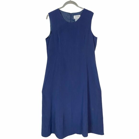 Silk Sheath Dress Chadwick's Vintage Women's Navy Size 12P 90s Sleeveless - Picture 1 of 13